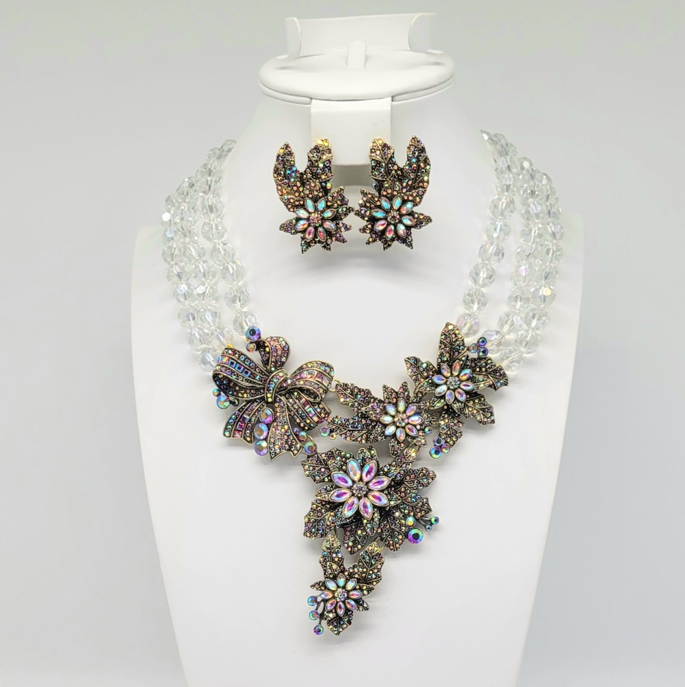Heidi Daus Aurora Borealis Swarovski Crystal Statement Necklace and Earring Set